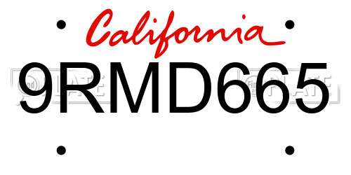 9RMD665 California License Plate