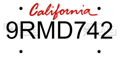 9RMD742 California License Plate