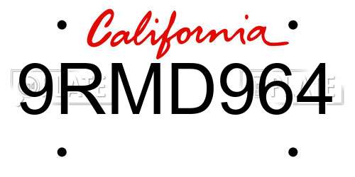 9RMD964 California License Plate