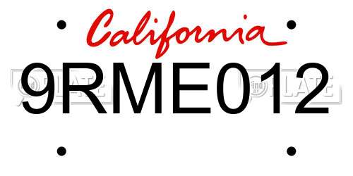 9RME012 California License Plate