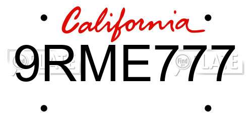 9RME777 California License Plate