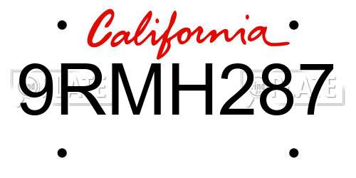 9RMH287 California License Plate
