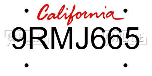 9RMJ665 California License Plate