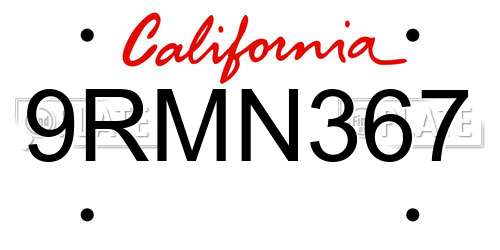 9RMN367 California License Plate