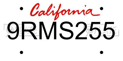 9RMS255 California License Plate