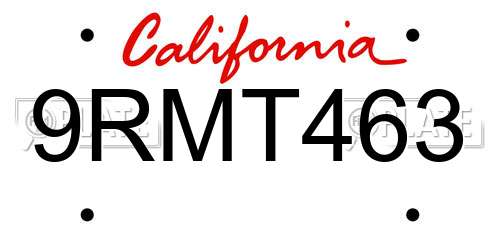 9RMT463 California License Plate