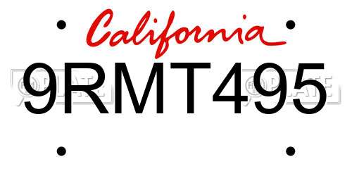9RMT495 California License Plate