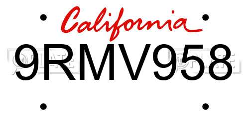 9RMV958 California License Plate