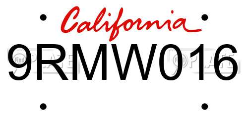 9RMW016 California License Plate
