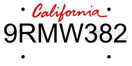 9RMW382 California License Plate