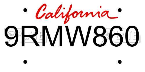 9RMW860 California License Plate