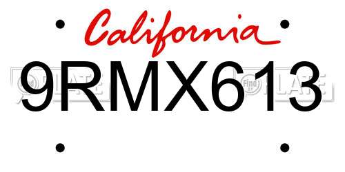 9RMX613 California License Plate