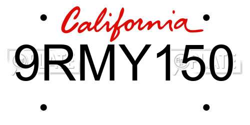 9RMY150 California License Plate