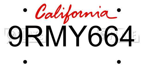 9RMY664 California License Plate