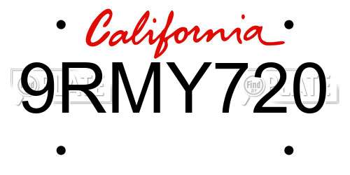 9RMY720 California License Plate