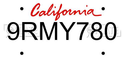 9RMY780 California License Plate