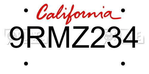 9RMZ234 California License Plate