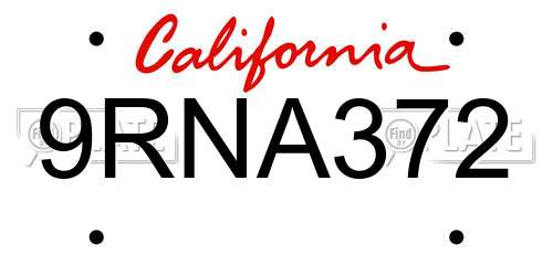 9RNA372 California License Plate