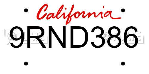 9RND386 California License Plate