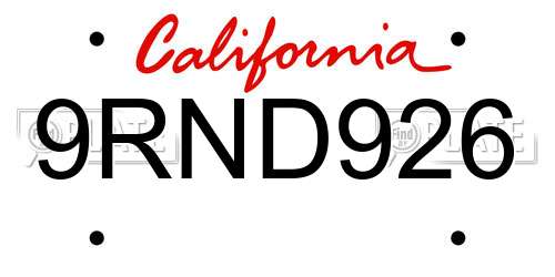 9RND926 California License Plate