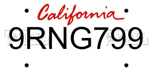9RNG799 California License Plate