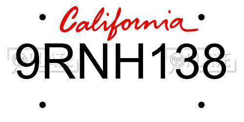 9RNH138 California License Plate
