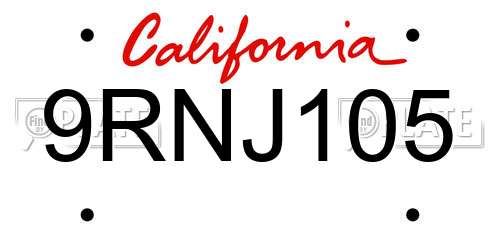 9RNJ105 California License Plate