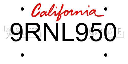 9RNL950 California License Plate