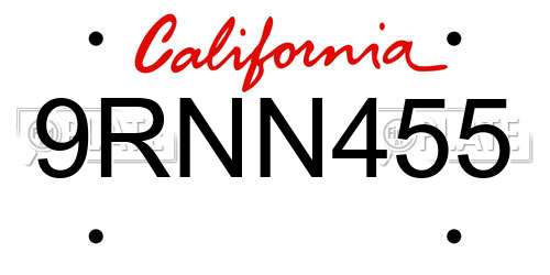 9RNN455 California License Plate