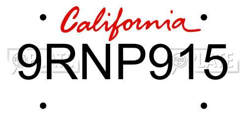 9RNP915 California License Plate