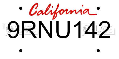 9RNU142 California License Plate