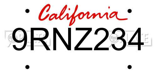 9RNZ234 California License Plate