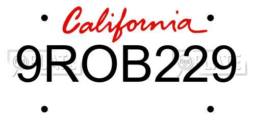 9ROB229 California License Plate