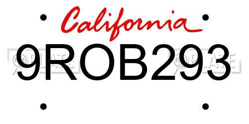 9ROB293 California License Plate