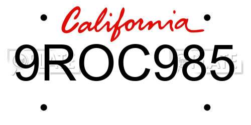 9ROC985 California License Plate