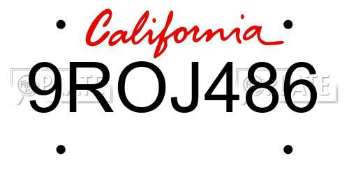 9ROJ486 California License Plate