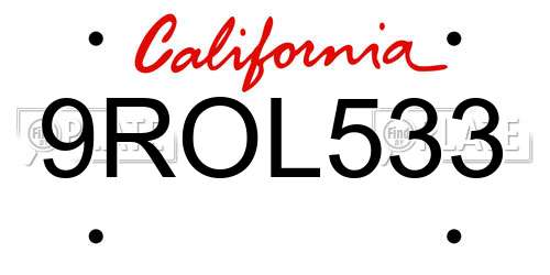 9ROL533 California License Plate