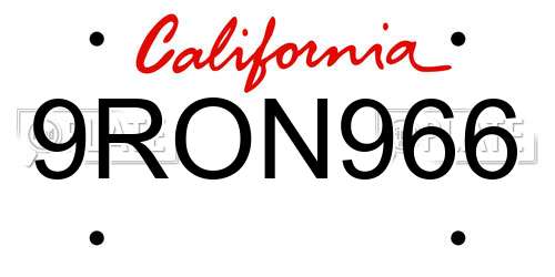 9RON966 California License Plate