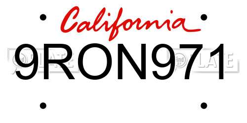 9RON971 California License Plate