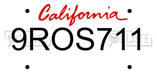 9ROS711 California License Plate