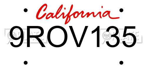 9ROV135 California License Plate