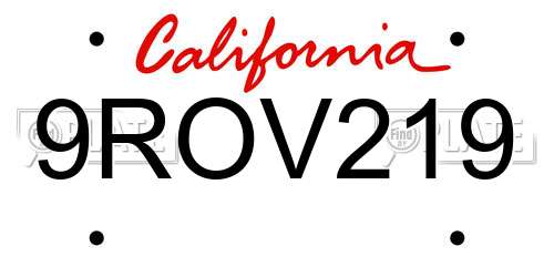 9ROV219 California License Plate