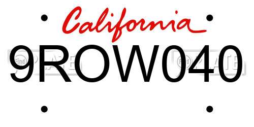 9ROW040 California License Plate