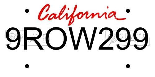 9ROW299 California License Plate