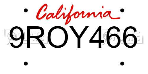 9ROY466 California License Plate