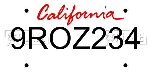9ROZ234 California License Plate