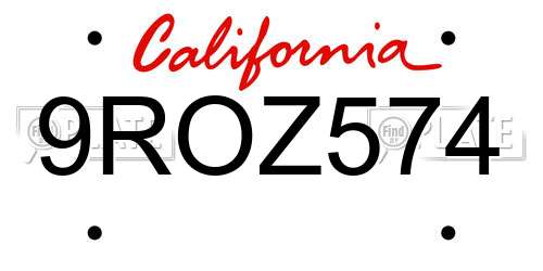9ROZ574 California License Plate