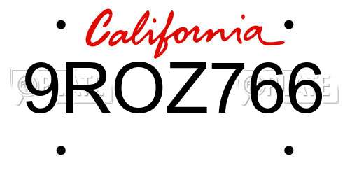 9ROZ766 California License Plate