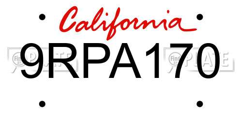 9RPA170 California License Plate