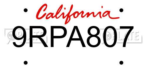 9RPA807 California License Plate